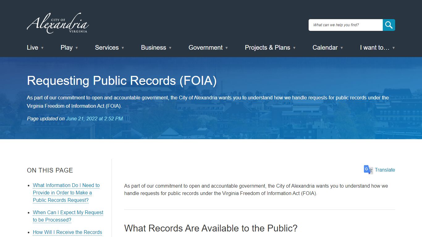 Requesting Public Records (FOIA) | City of Alexandria, VA